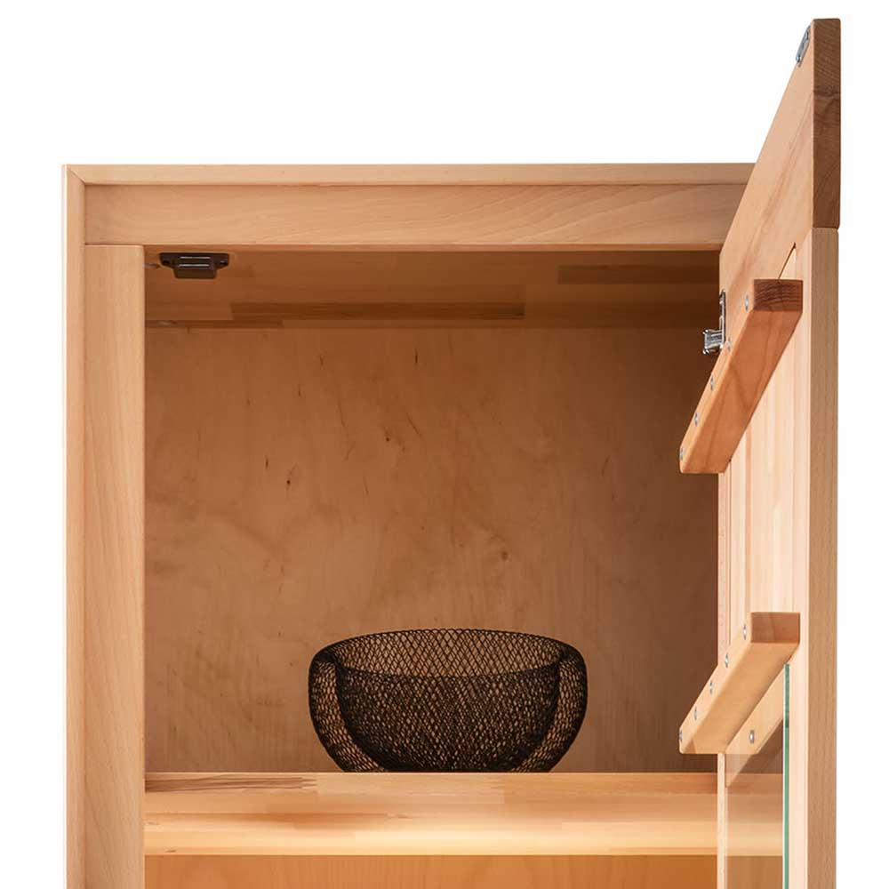 Wohnzimmer Vitrinenschrank Olmedo aus Kernbuche Massivholz mit Hirnholz Einlagen
