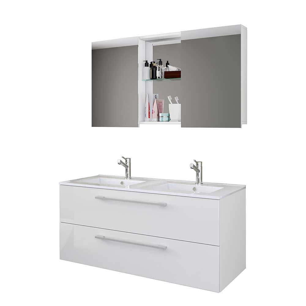 Doppel Waschplatz Set Dango in Weiß für die Wandmontage (zweiteilig)