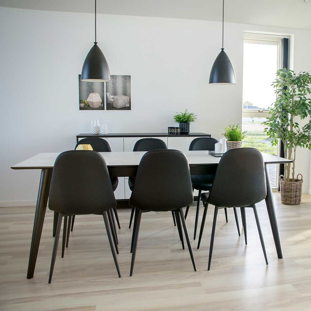 Skandi Design Esszimmer Sitzgruppe Tagria in Schwarz und Weiß (siebenteilig)