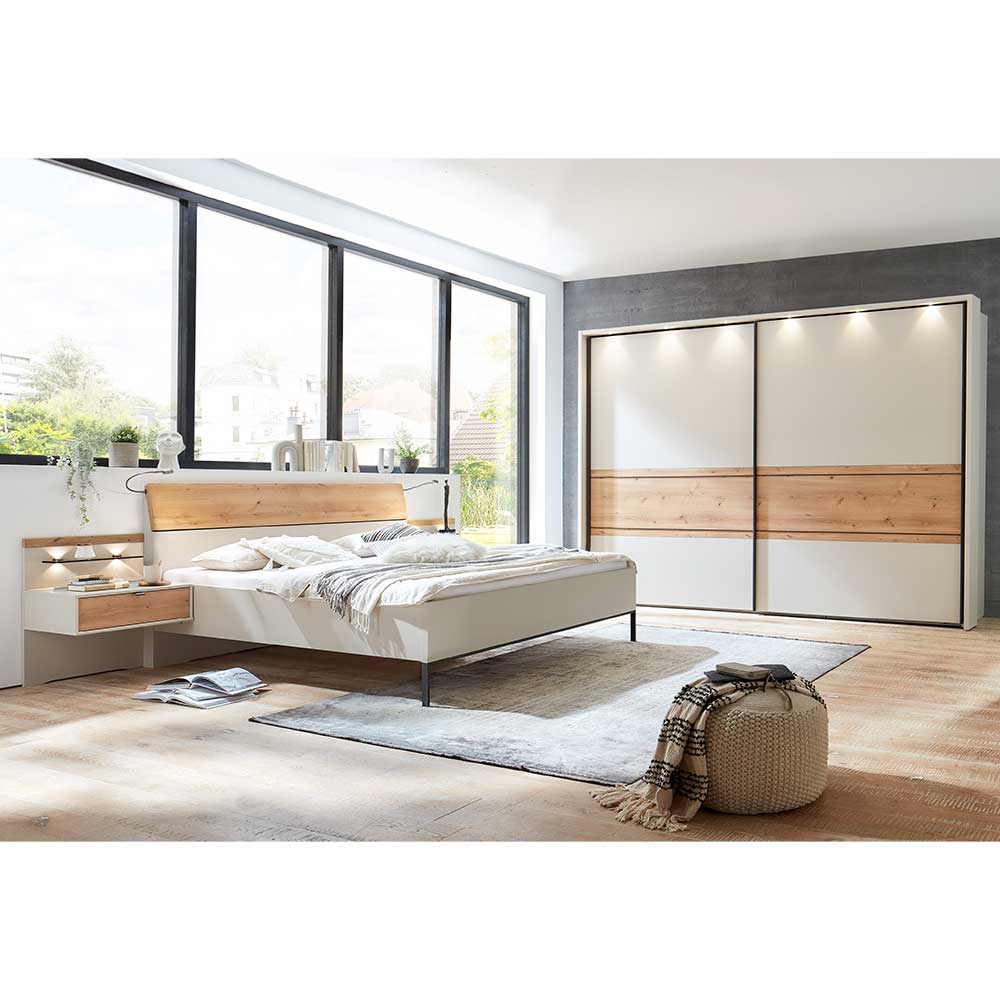 Modernes Schlafzimmer Set Miltom in Eiche Bianco und Beige (vierteilig)