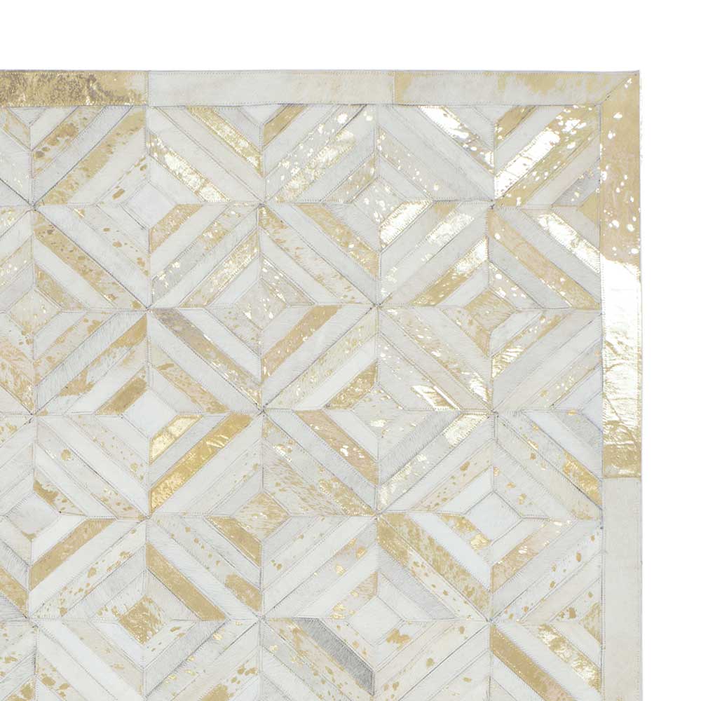 Teppich Randolpho in Creme Weiß und Goldfarben aus Echtleder