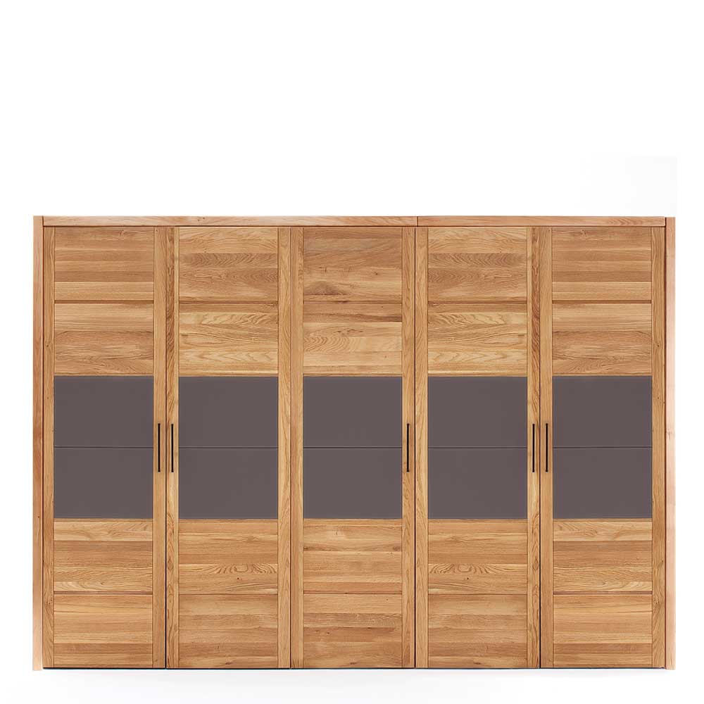 Kleiderschrank 5 Türen Zeus aus Wildeiche Massivholz & Glas in Anthrazit