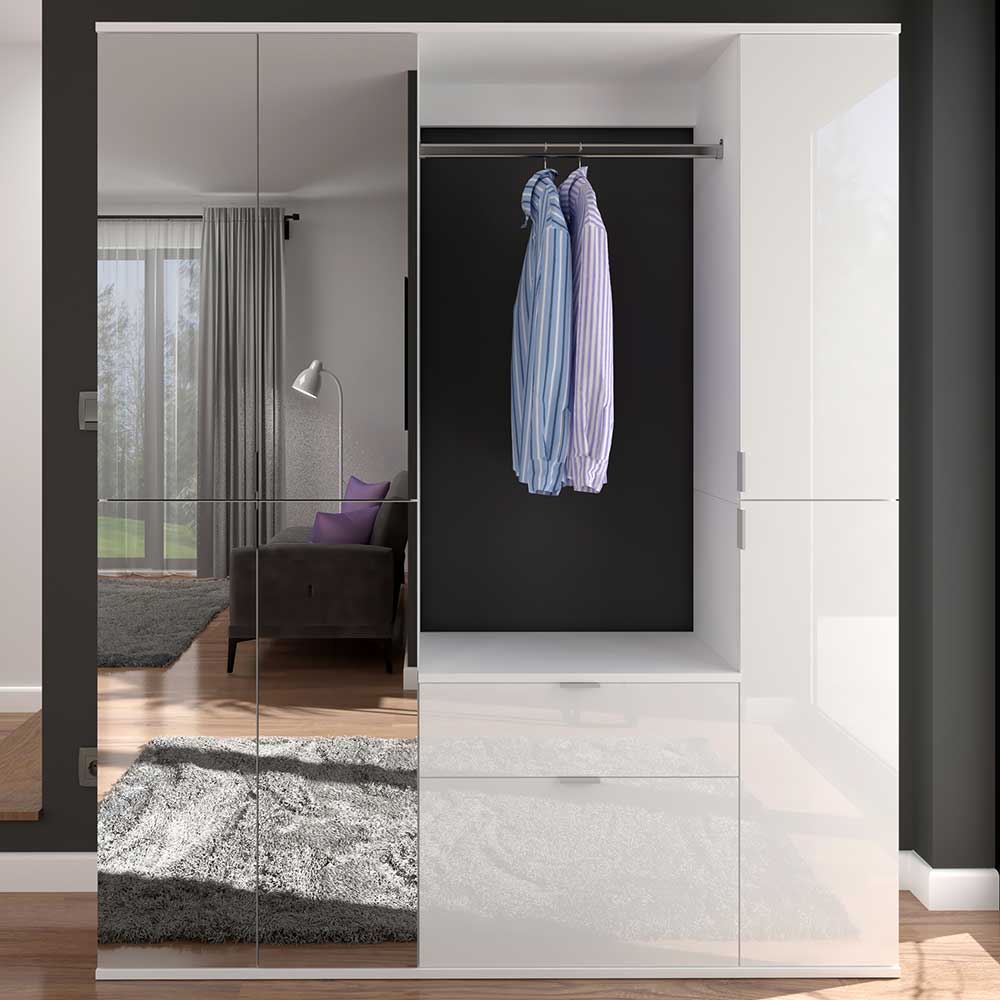 Garderobenset Ridonner in Weiß Hochglanz mit Spiegeltüren (dreiteilig)