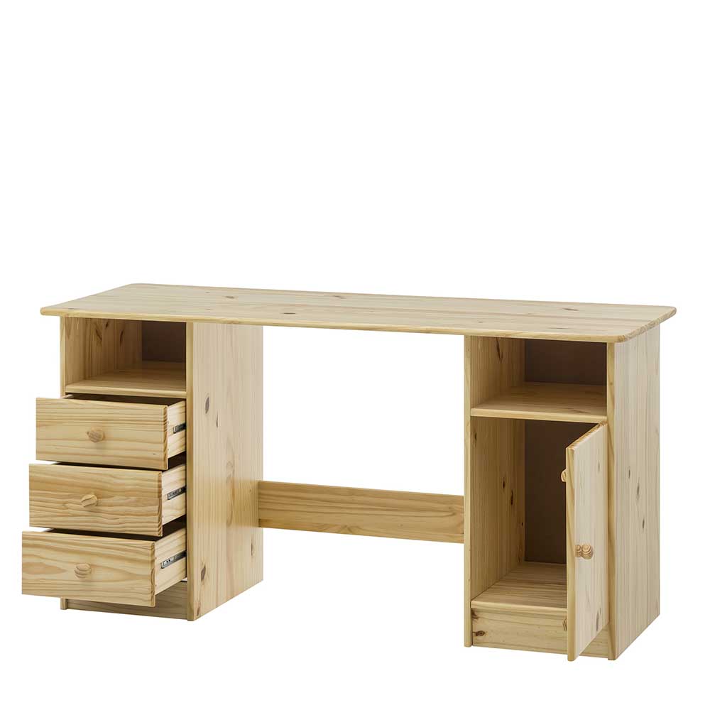 Massivholz Schreibtisch Stopp aus Kiefer lackiert mit drei Schubladen