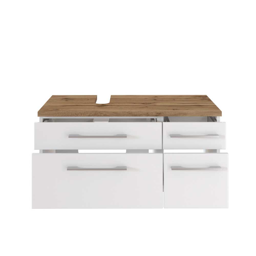 Design Waschtischkonsole Tropezia in Weiß und Wildeiche Dekor mit vier Schubladen