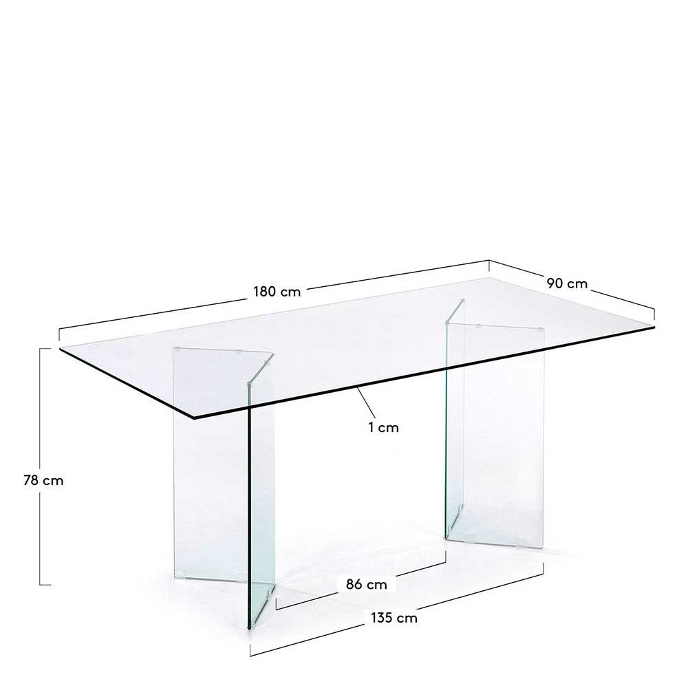 Design Esstisch Fyoras aus Glas mit Wangen-Gestell
