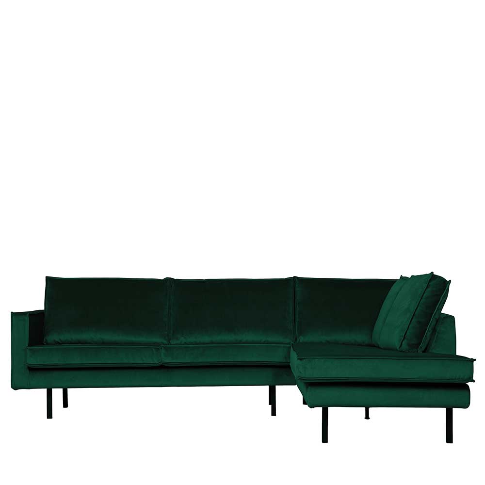 L Sofa Vagonna in Dunkelgrün Samt im Retro Style
