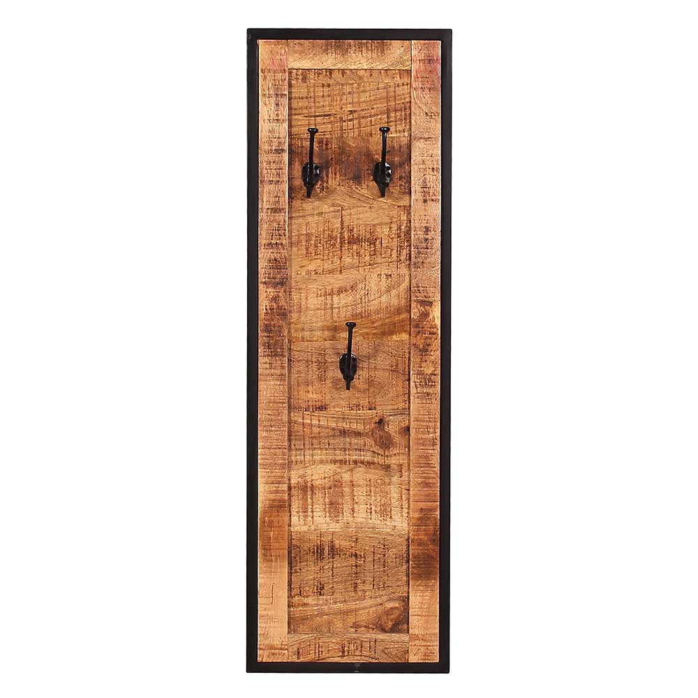 Garderobenpaneel Dasca aus Mangobaum Massivholz und Metall 35 cm breit