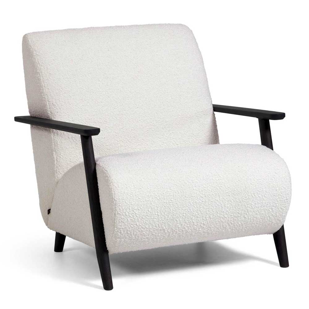 Weißer Loft Sessel Syanta aus Strukturstoff und Esche Massivholz