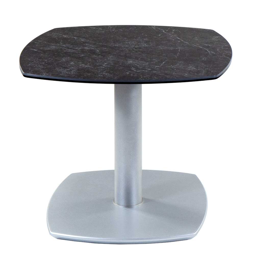 Höhenverstellbarer Tisch Melks in Schwarz Marmor Optik und Silberfarben
