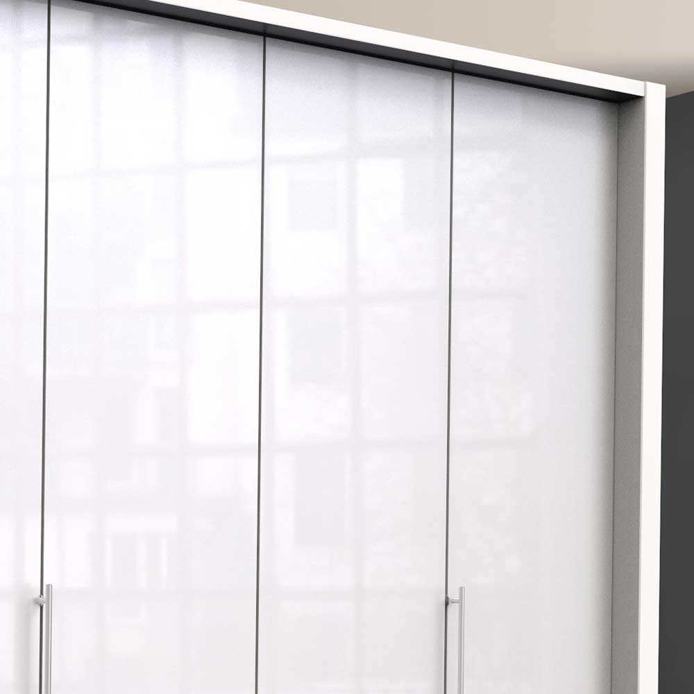 Design Kleiderschrank Grinzia in Weiß Glas beschichtet mit Falttüren