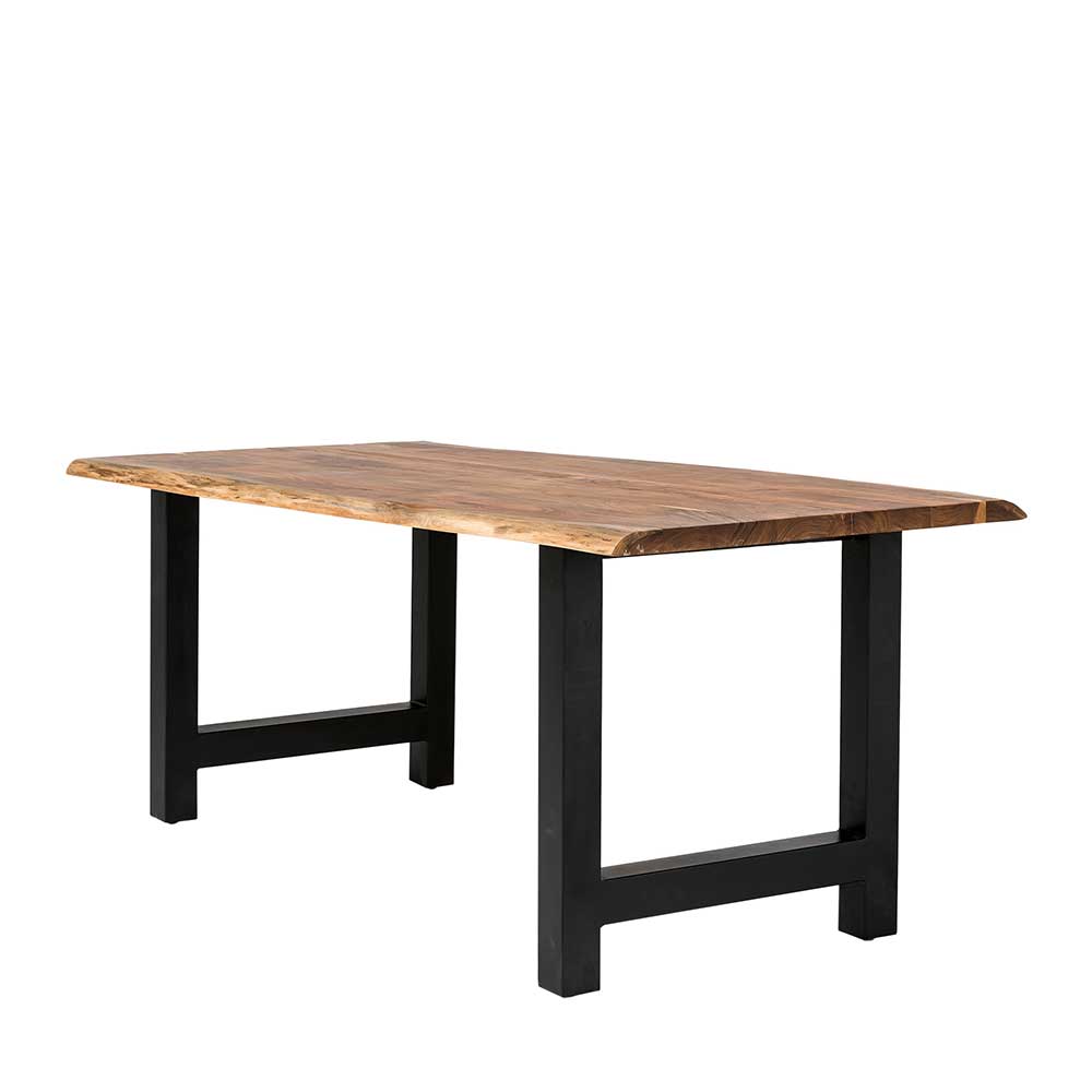 Tisch Esszimmer rustikal Valira mit natürlicher Baumkante aus Akazie und Metall