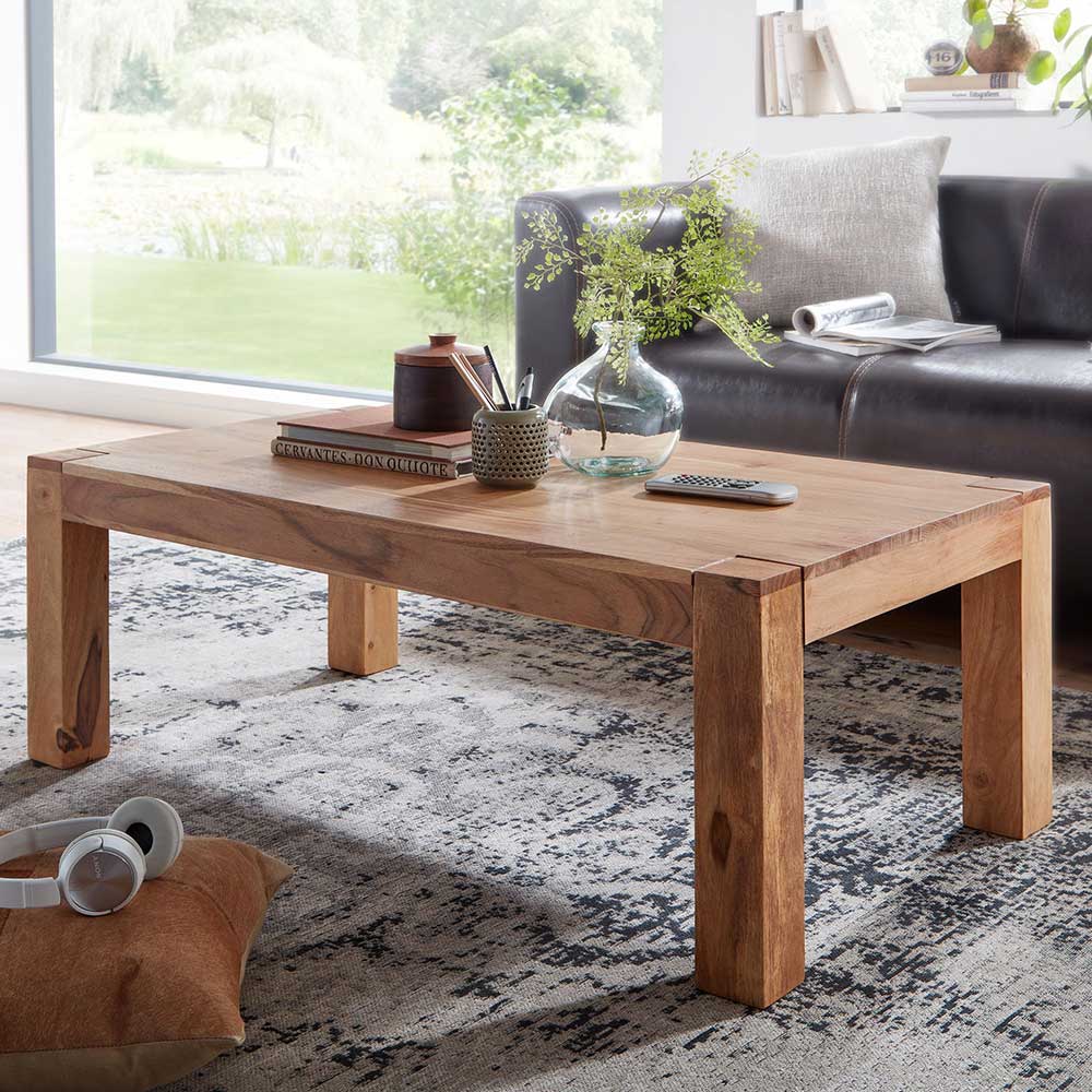 Sofa Tisch rechteckig Selvas aus Akazie Massivholz 110 cm breit