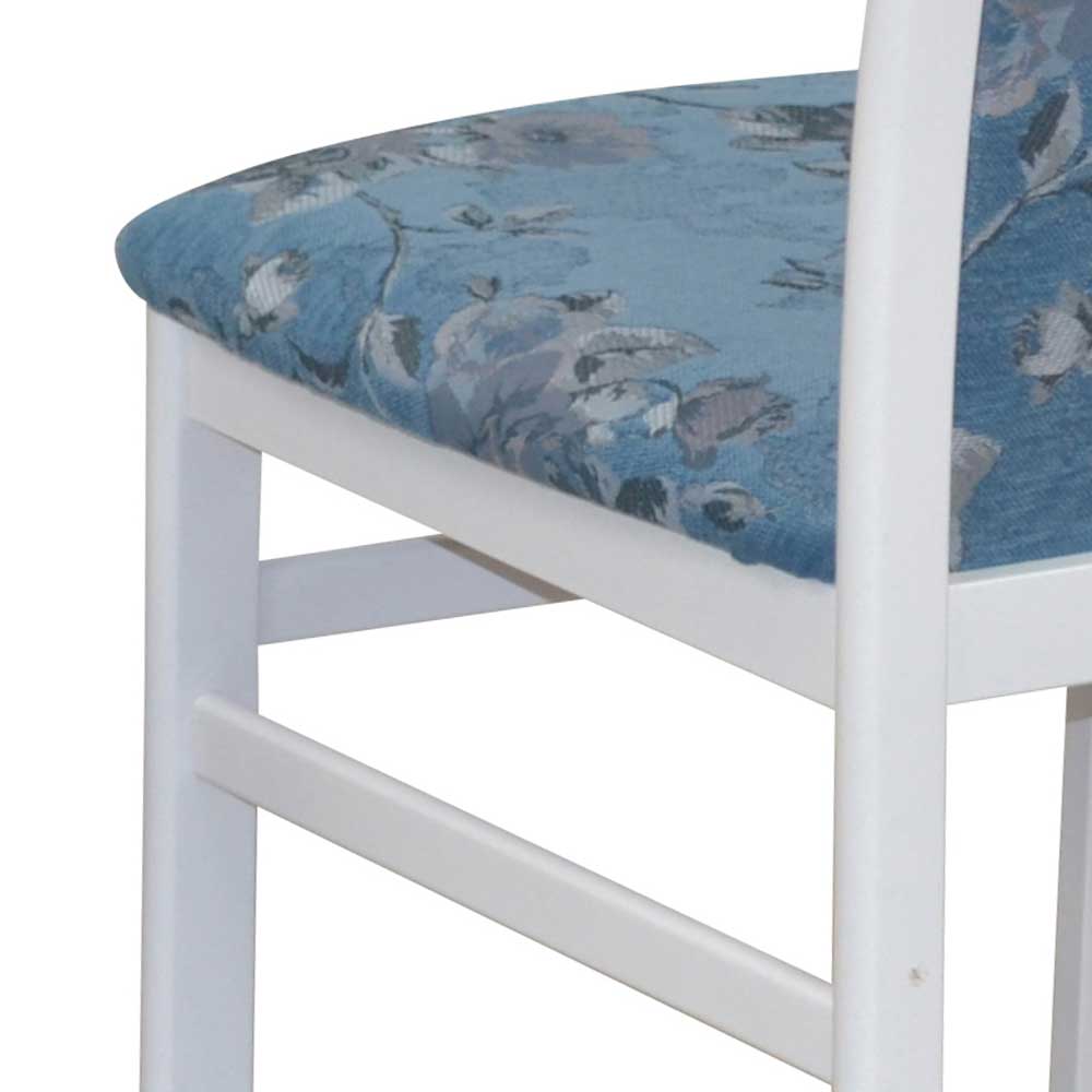 Esstisch Stühle Santa Fe in Blau und Weiß mit Blumen Motiv (2er Set)