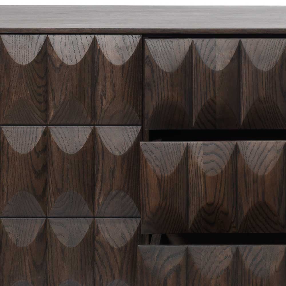 Design Sideboard Muyana in Schwarz und Eiche dunkel furniert 160 cm breit