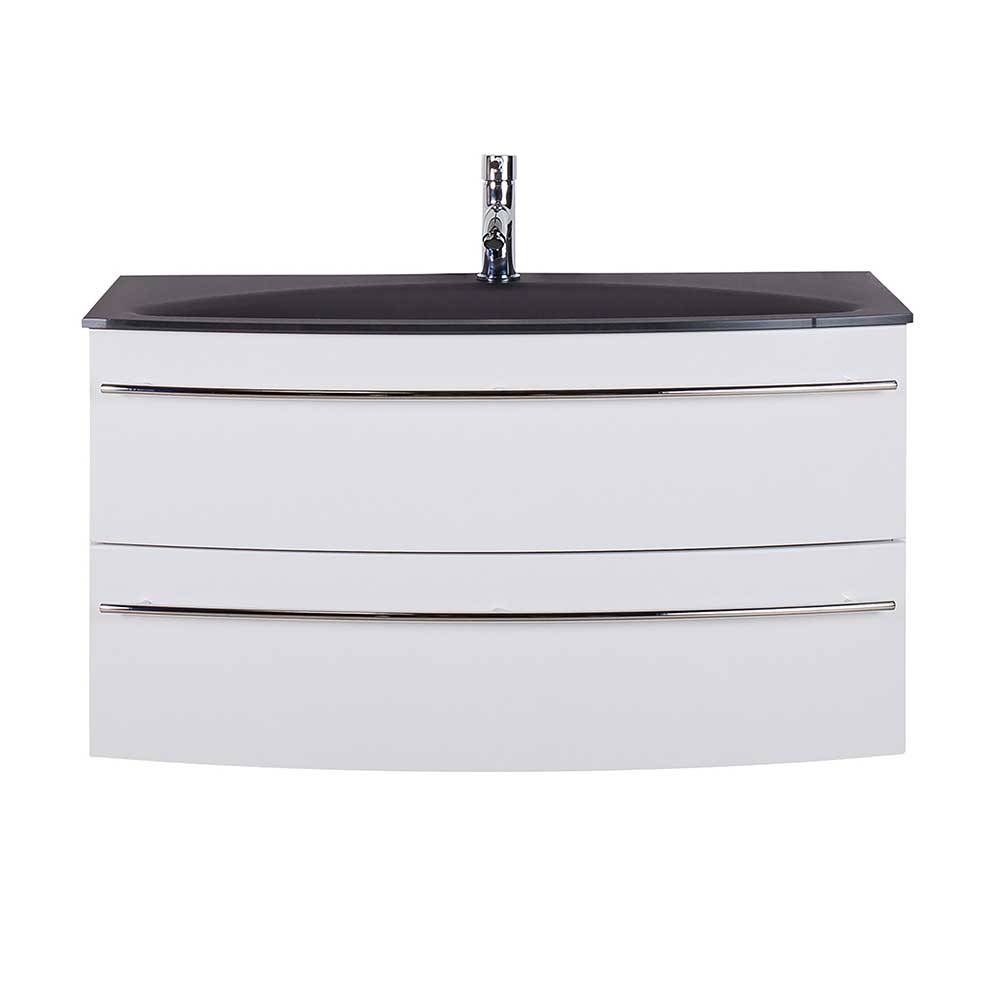 Hochglanz Waschschrank mit Becken Oksena in Weiß 49 cm hoch