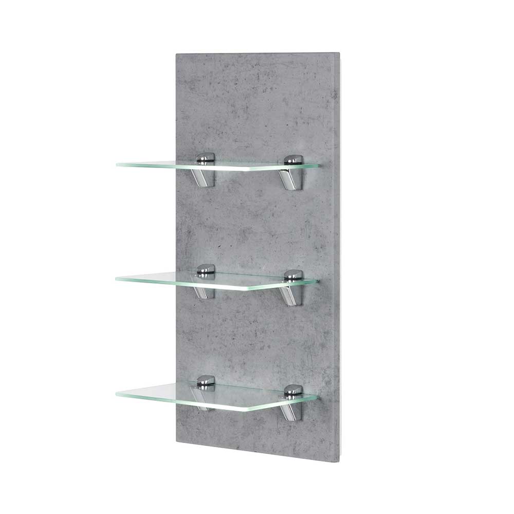 Badezimmer Hängeregal Taudia in Beton Grau mit Glasböden