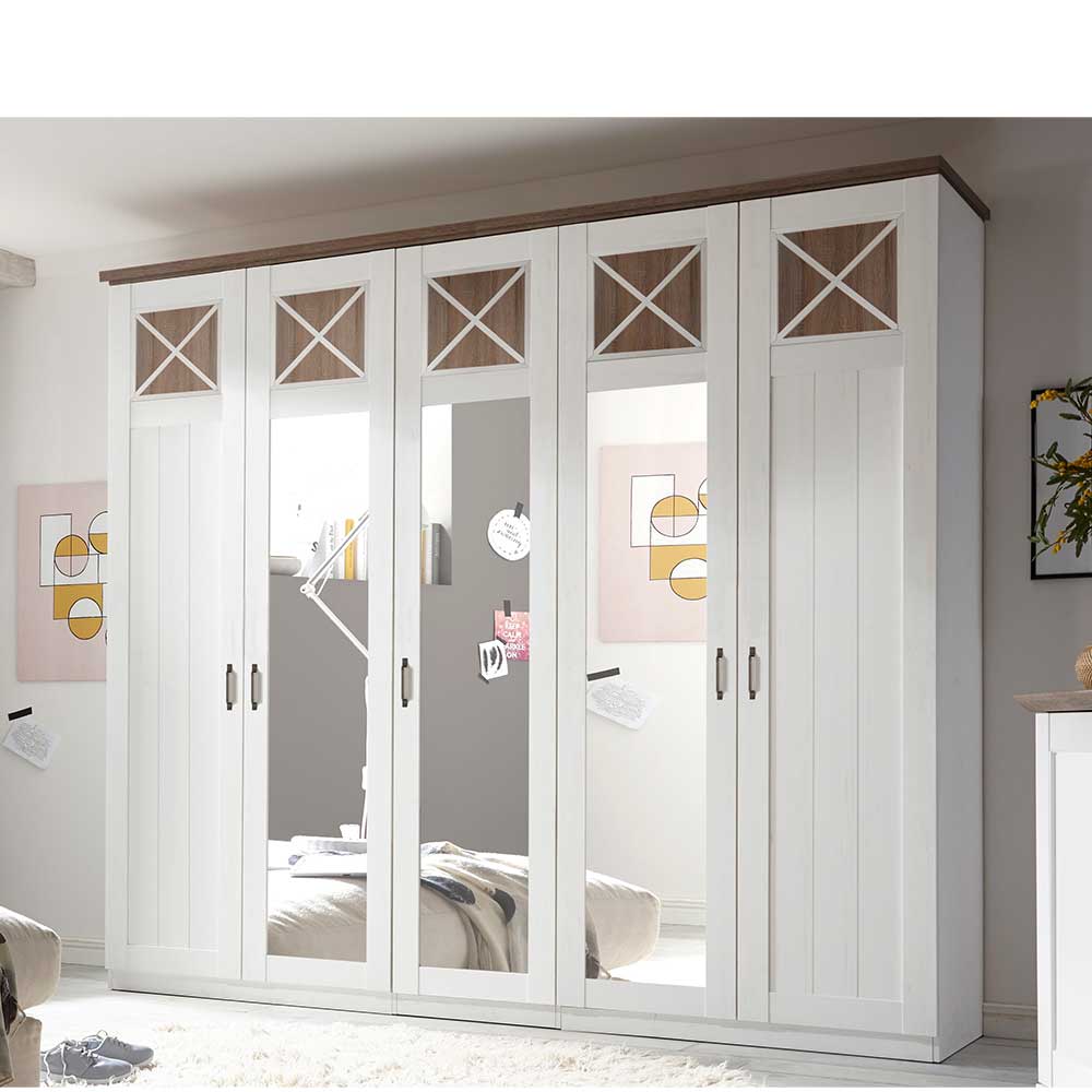 Schlafzimmerschrank Tresiav in Weiß und Trüffelfarben mit Spiegel