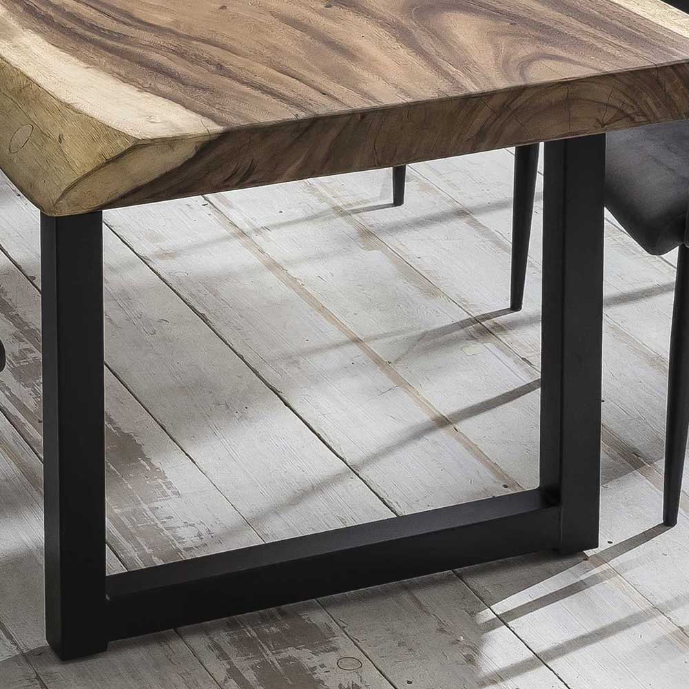 Esszimmer Tisch Melramon aus Suar Massivholz und Stahl mit Bügelgestell