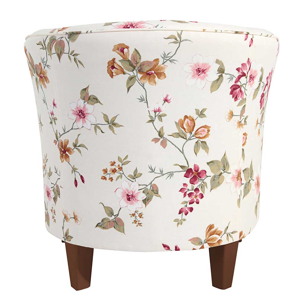 Blumen Motiv Sessel Nongo in Weiß - Bunt mit Vierfußgestell aus Holz