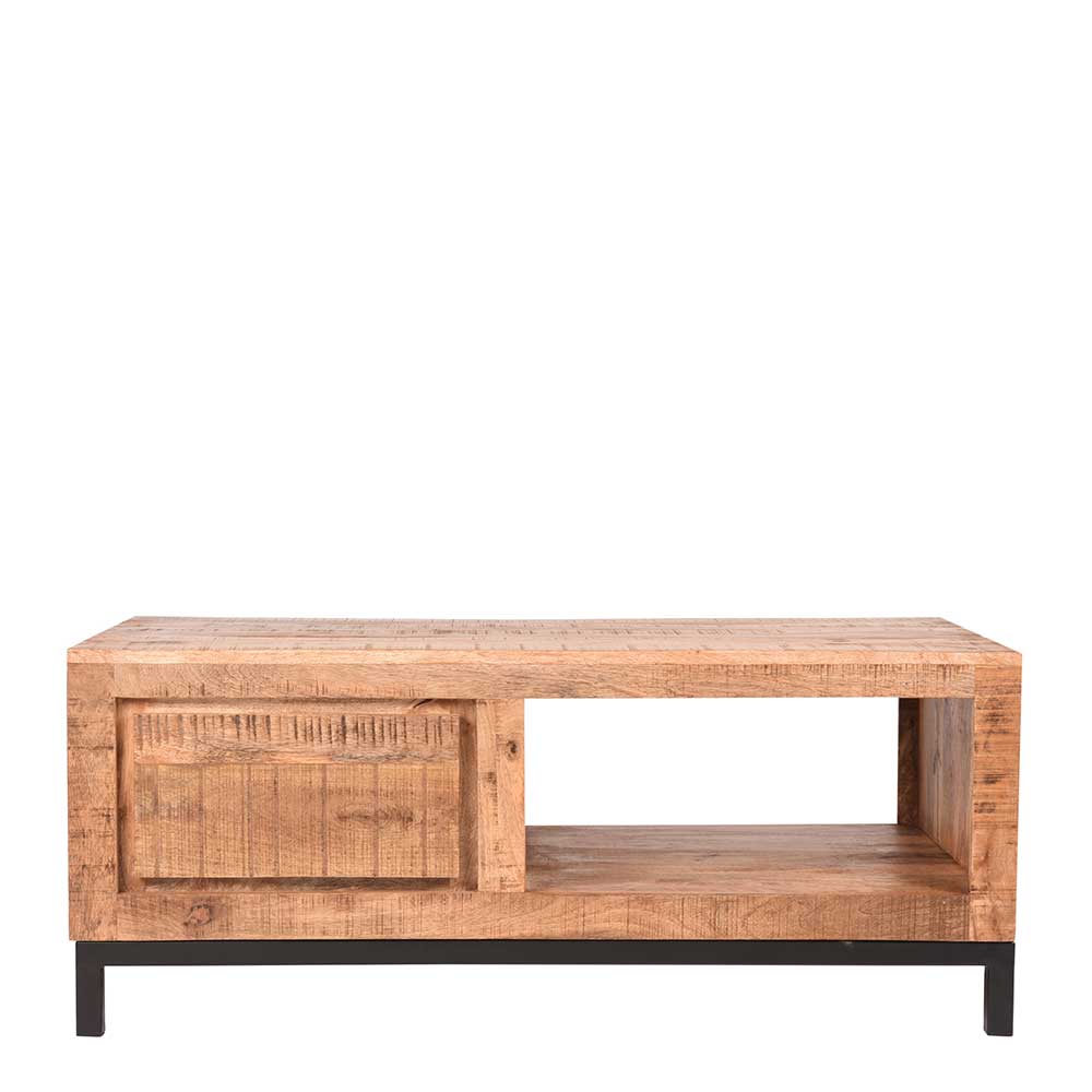 Wohnzimmer Tisch Todean aus Mangobaum Massivholz und Metall 110 cm breit