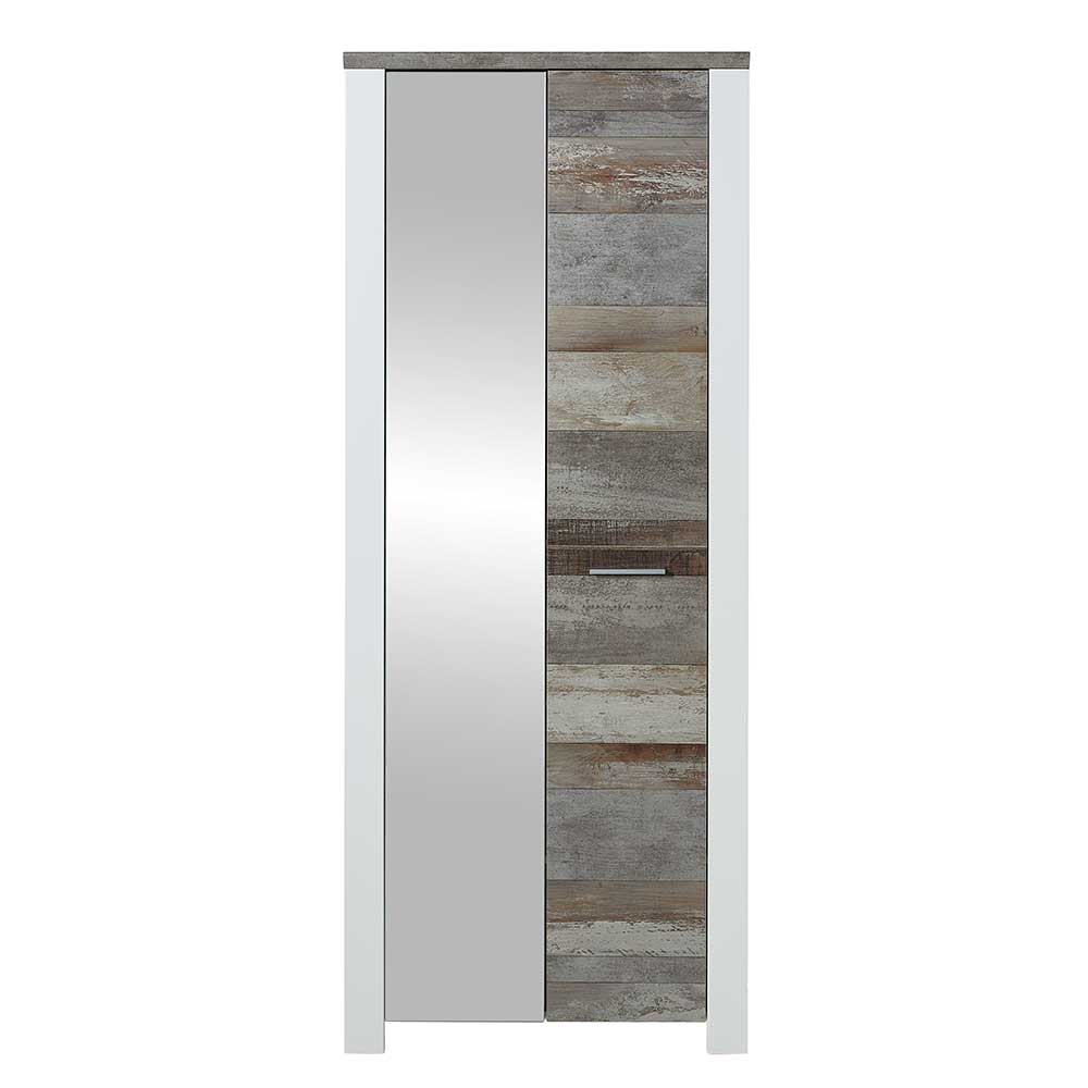 Garderobenschrank Mecaela in Weiß und Treibholz Optik mit Spiegeltür