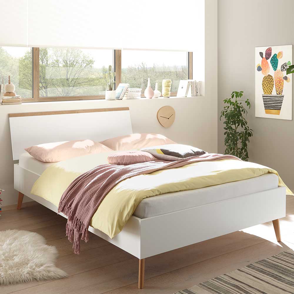 Doppelbett Levanca in Weiß und Eiche Optik in 140x200 cm