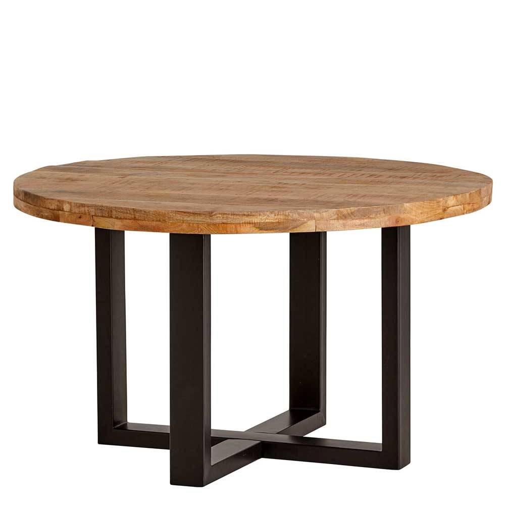 Industrie und Loft Stil Tisch Isa aus Mangobaum Massivholz mit Bügelgestell