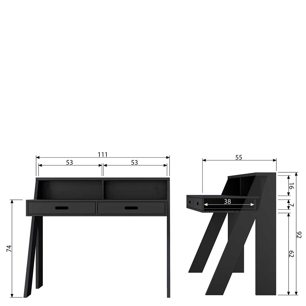 Echtholz Schreibtisch Jelian in Schwarz Kiefer massiv im Skandi Design