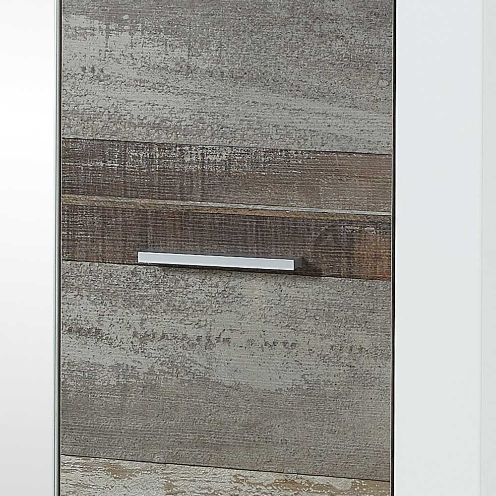 Garderobenschrank Mecaela in Weiß und Treibholz Optik mit Spiegeltür
