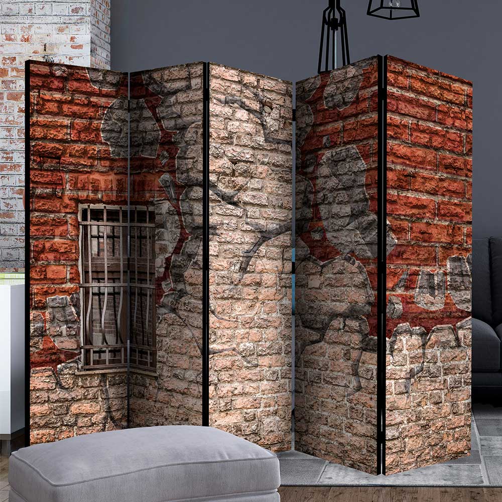 Paravent Sichtschutz Arelas in modernem Design mit rustikalem Mauer Motiv