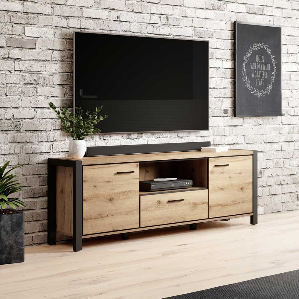 TV Möbel Foxxy in Wildeichefarben und Schwarz 180 cm breit