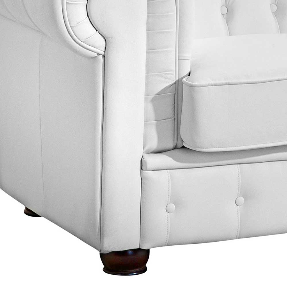 Weißes Chesterfield Sofa Jymm aus Echtleder 200 cm breit
