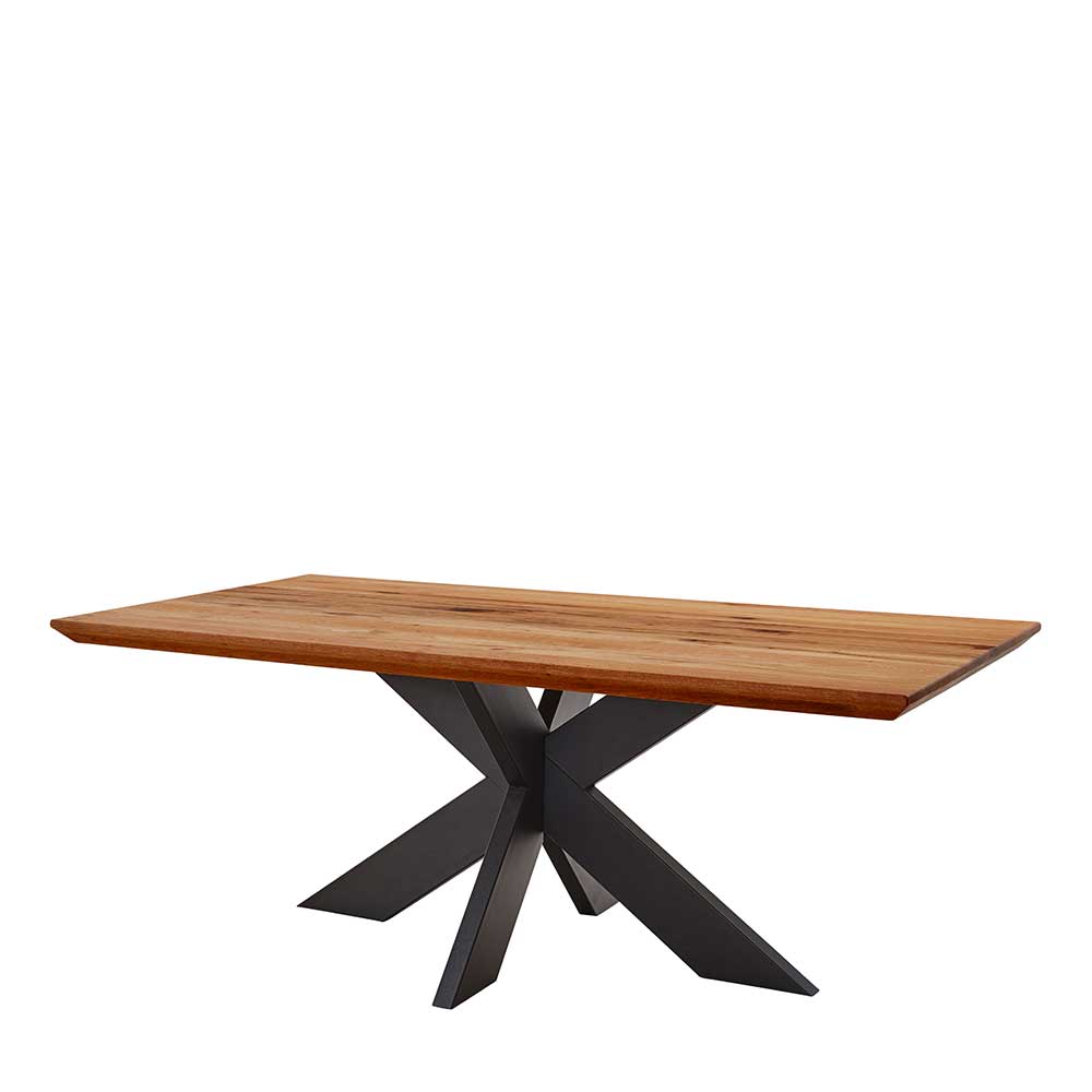 Küchen Tisch Marcala aus Zerreiche Massivholz und Metall mit Schweizer Kante