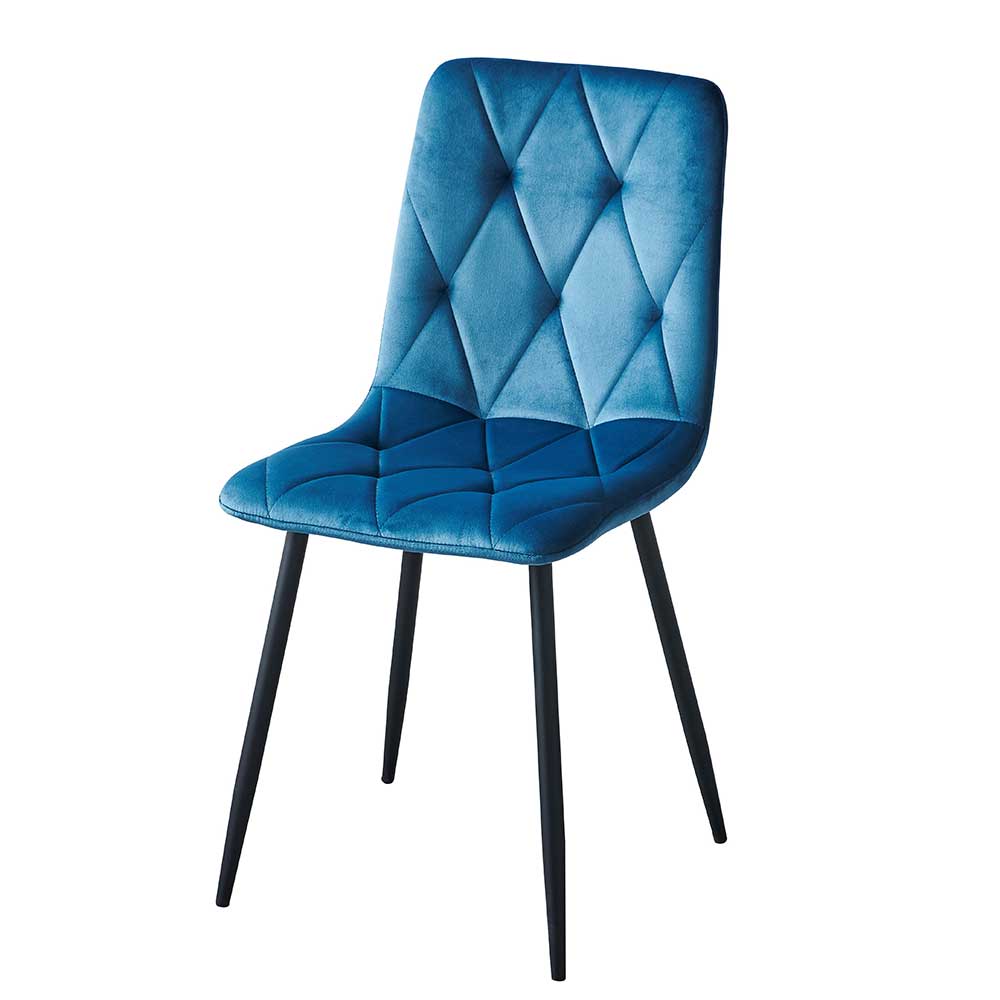 Blaue Esstisch Stühle Travett aus Samt in modernem Design (4er Set)