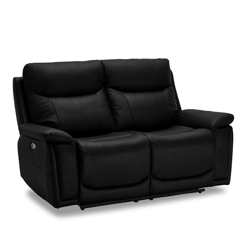 Zweier Leder Sofa Malentra in Schwarz mit Relaxfunktion