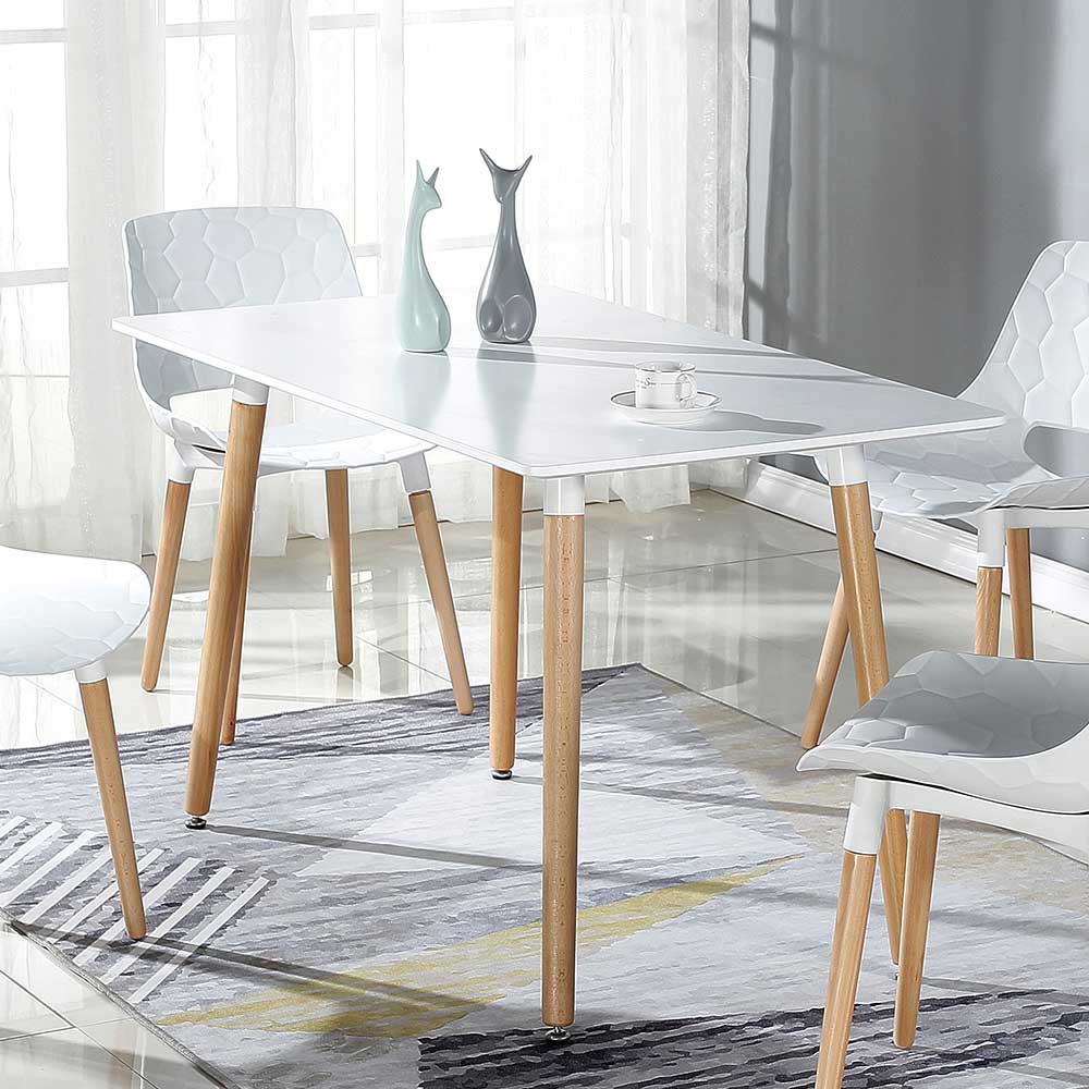 Skandi Design Küchen Tisch Avenza in Weiß und Buche 120 cm breit