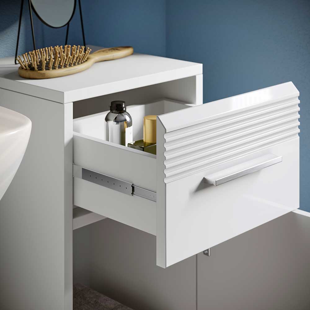 Kleiner Badschrank Alessia in Weiß Hochglanz mit einer Schublade