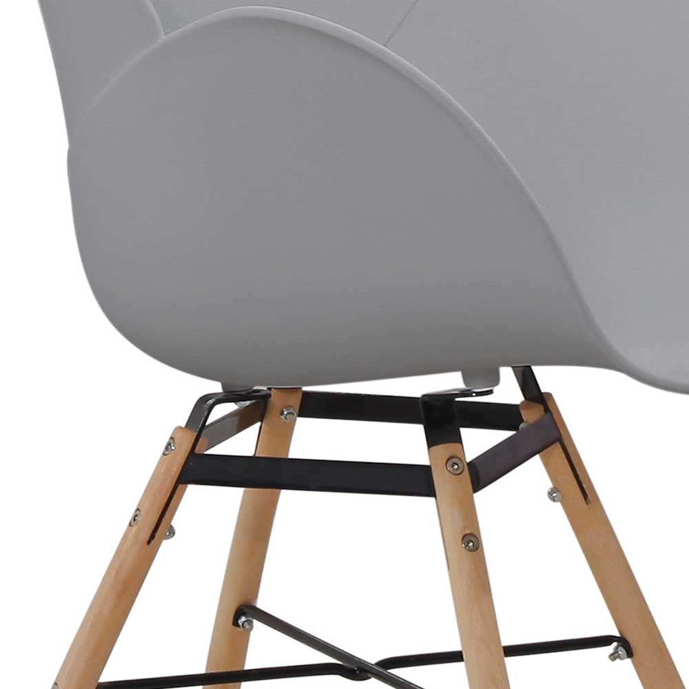 Kunststoff Armlehnstuhl Delius in Grau mit Massivholzgestell (Set)