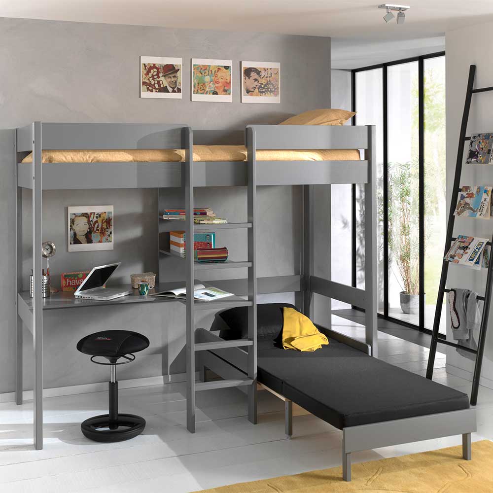 Kinderzimmer Set Zella in Grau mit Schreibtisch und Sessel (zweiteilig)