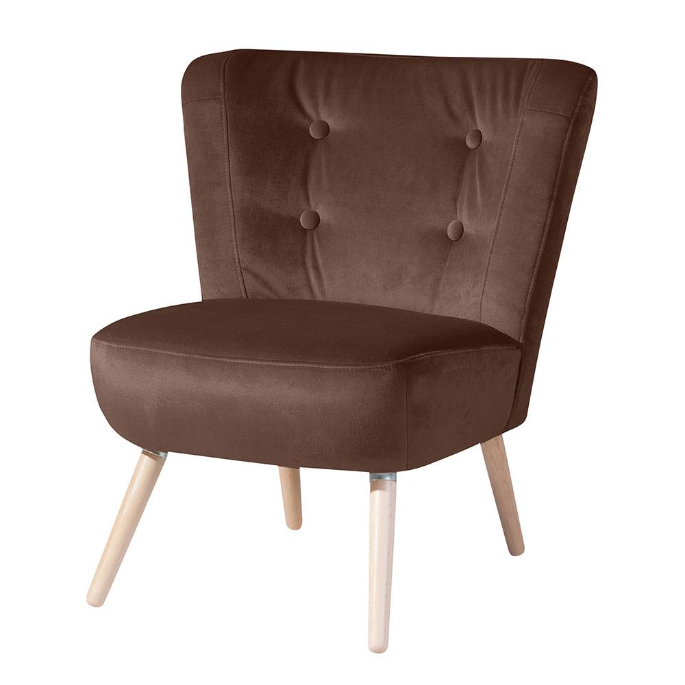Lounge Sessel braun Retro Champion aus Samtvelours 44 cm Sitzhöhe