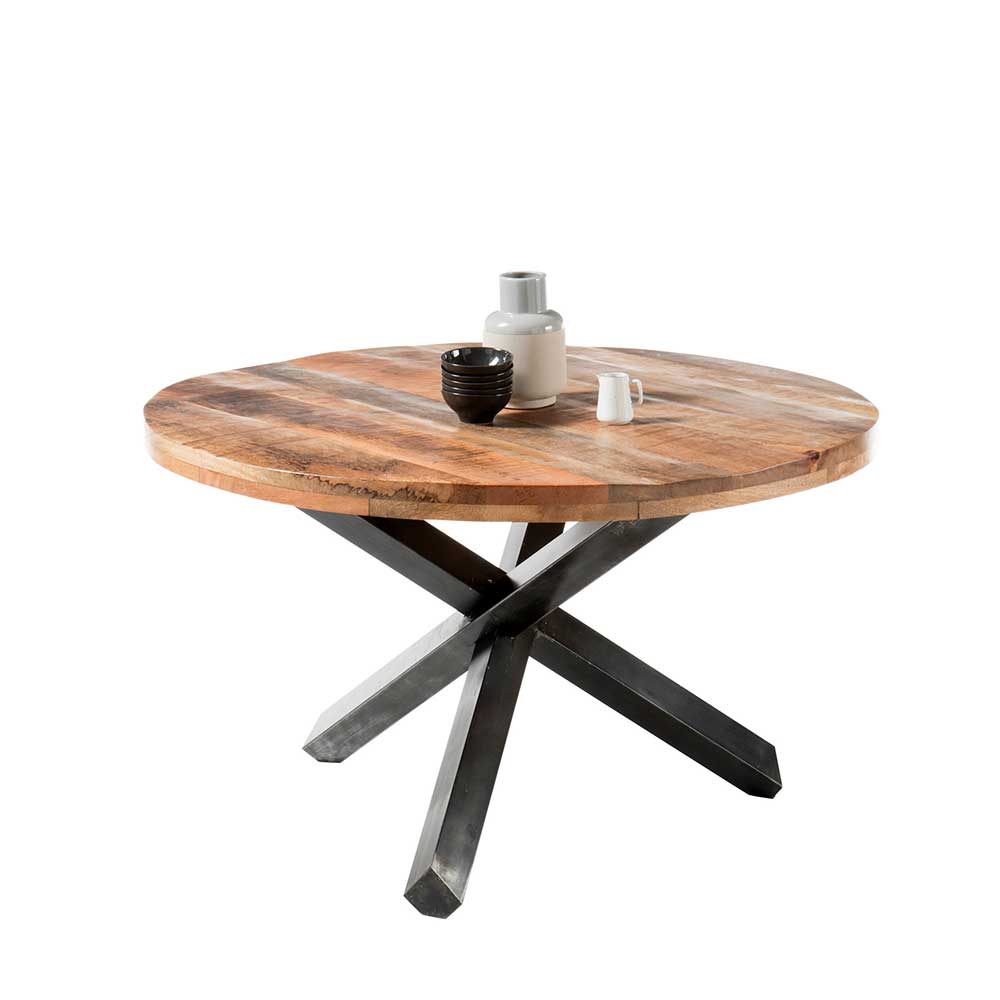 Runder Tisch Smandana mit Massivholzplatte und 3-Fußgestell aus Metall