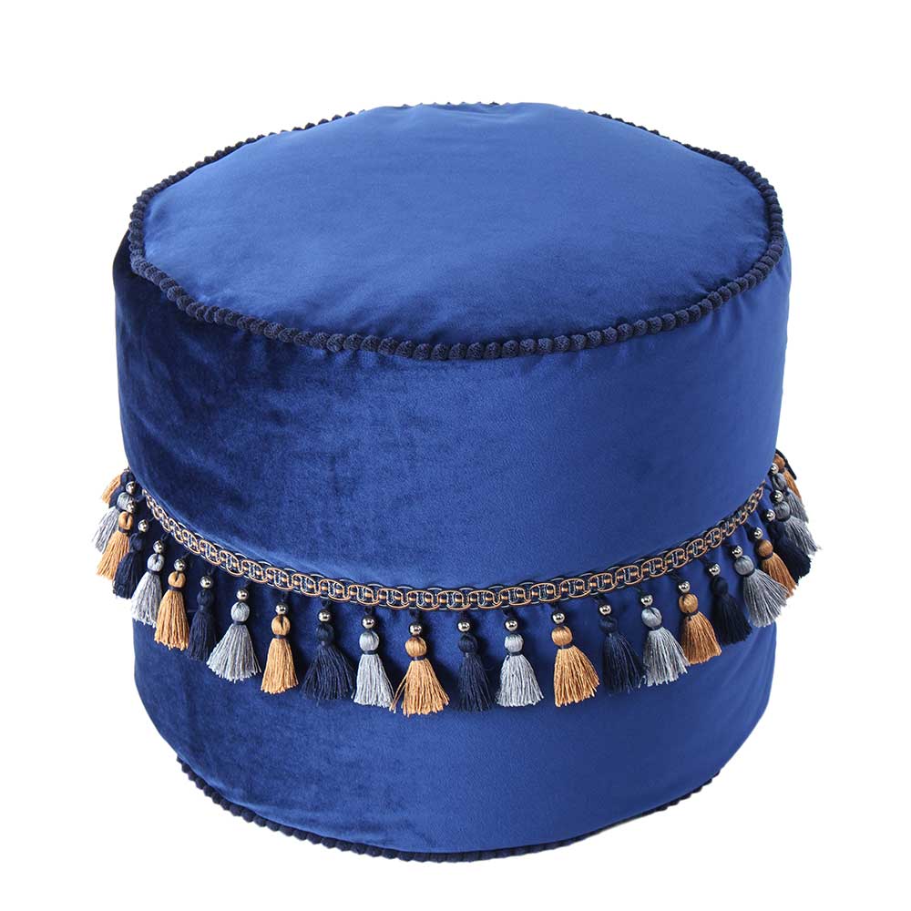 Sitzpouf Maron in Blau Samt im Orientalischen Design