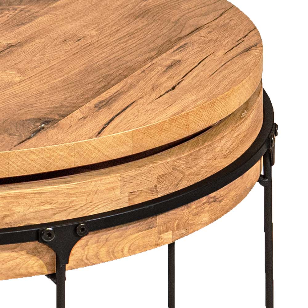 Couchtisch Tabaco aus Wildeiche Massivholz und Stahl mit drehbarer Tischplatte