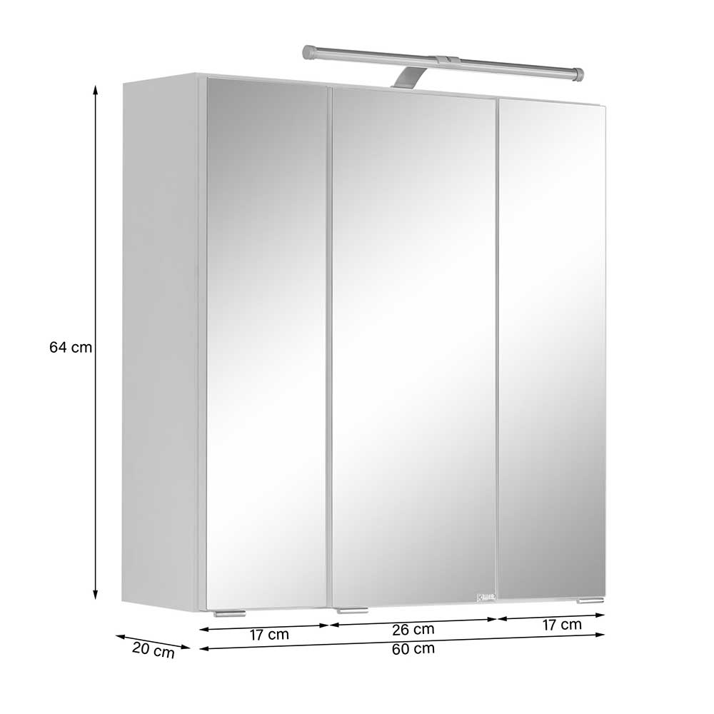 Lichtspiegelschrank Vehina in Weiß 60 cm breit