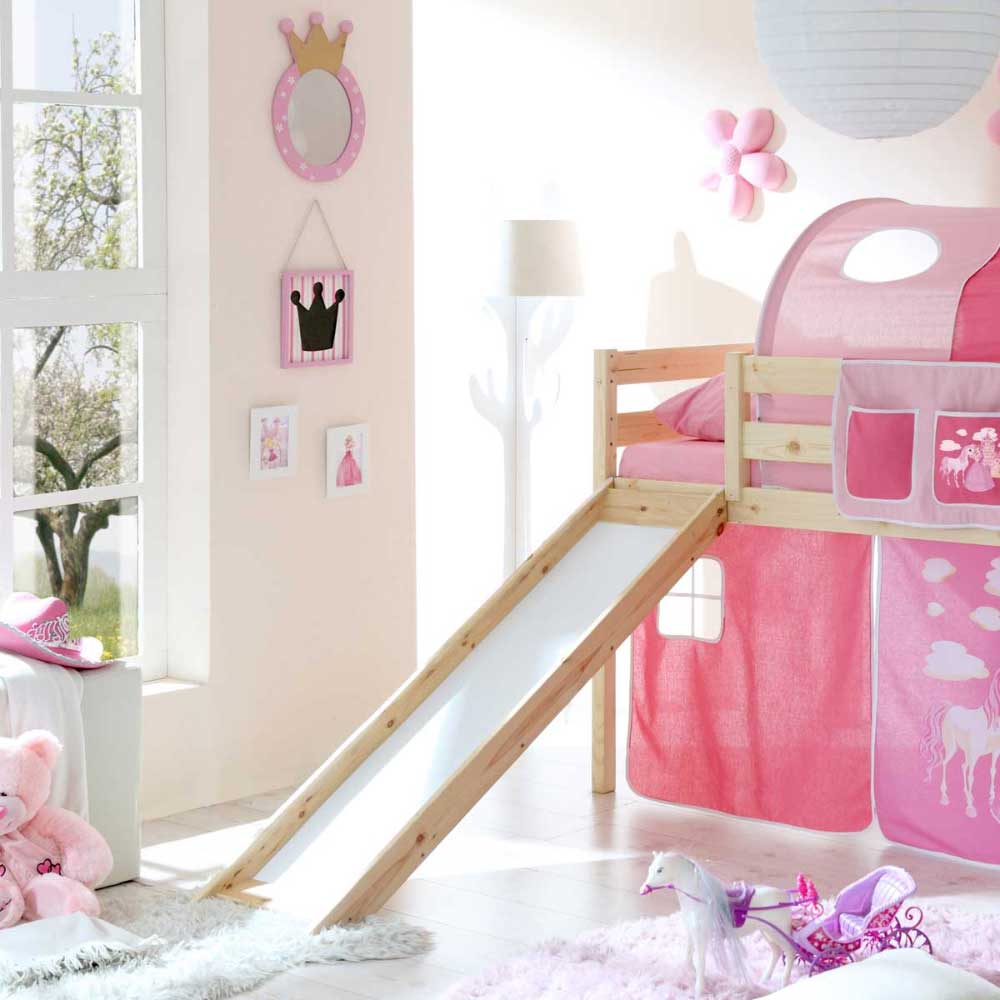 Kinderhochbett Yudana im Prinzessin Design mit Rutsche