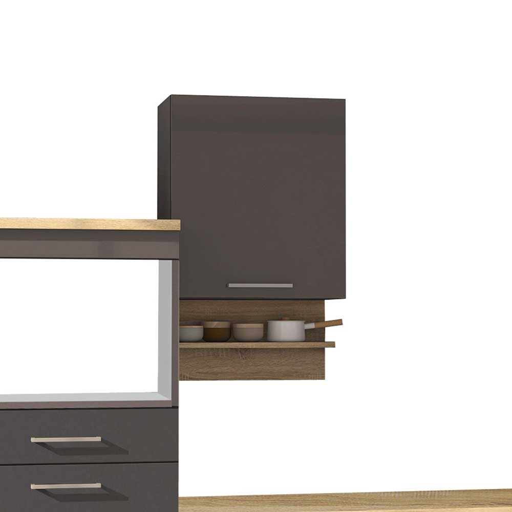 Design Einbauküchenblock Fermona in Grau Hochglanz 270 cm breit (neunteilig)
