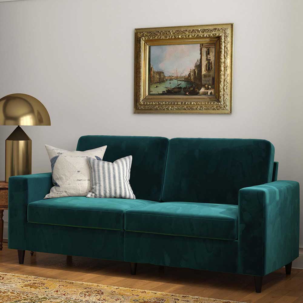 Dunkelgrünes Wohnzimmer Sofa Love aus Samt mit drei Sitzplätzen