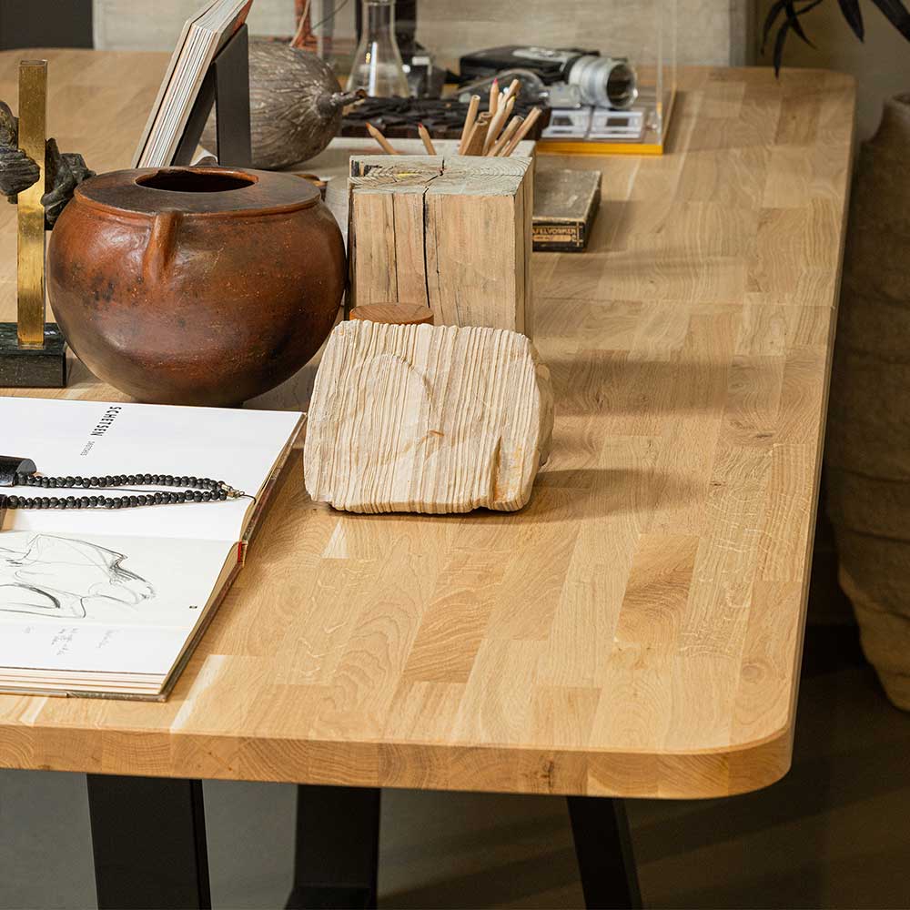 XL Esszimmer Tisch Lances 240 cm breit aus Eiche Massivholz & Metall