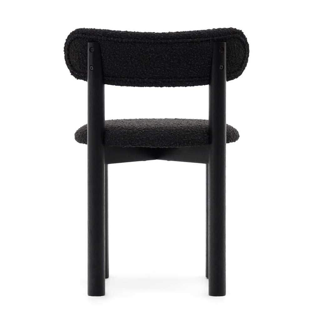 Schwarze Esstisch Stühle Udines im Skandi Design aus Boucle und Holz (2er Set)